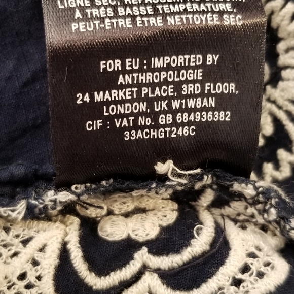 Anthropologie Moulinette Soeurs Navy Blue Embroidered Blouse Tank Size 0 - Picture 9 of 9
